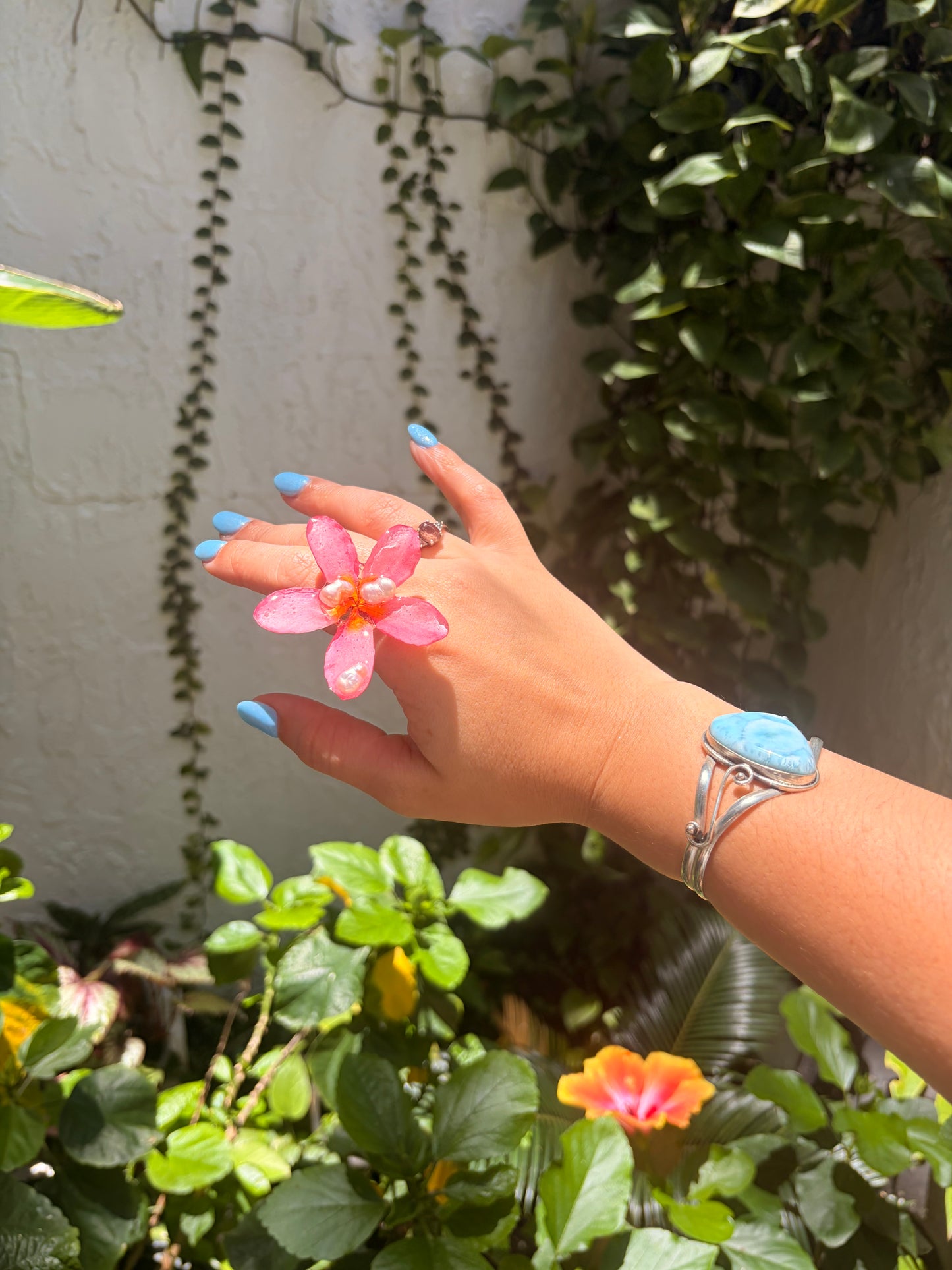 Plumeria & Pearls Ring