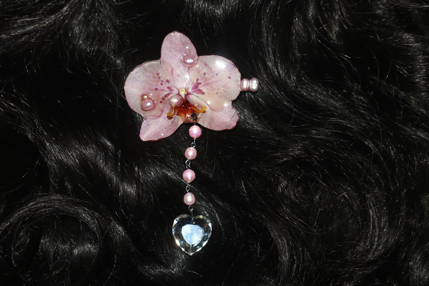 Perlas y Corazón de Cristal Clip