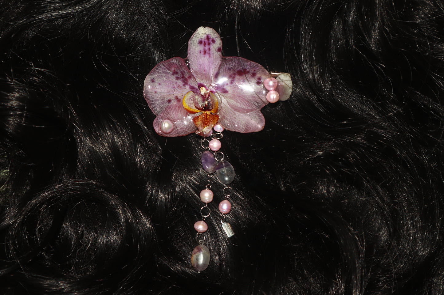 Amatistas y Perlas Clip