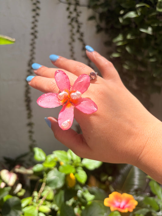 Plumeria & Pearls Ring