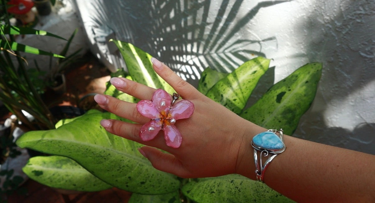 Plumeria & Pearls Ring