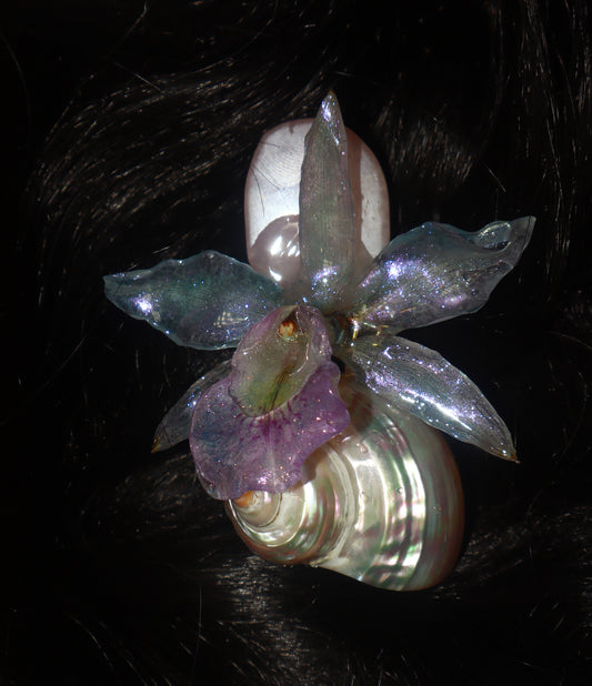 Clip~ Cattleya, Caracol & Cuarzo Rosa
