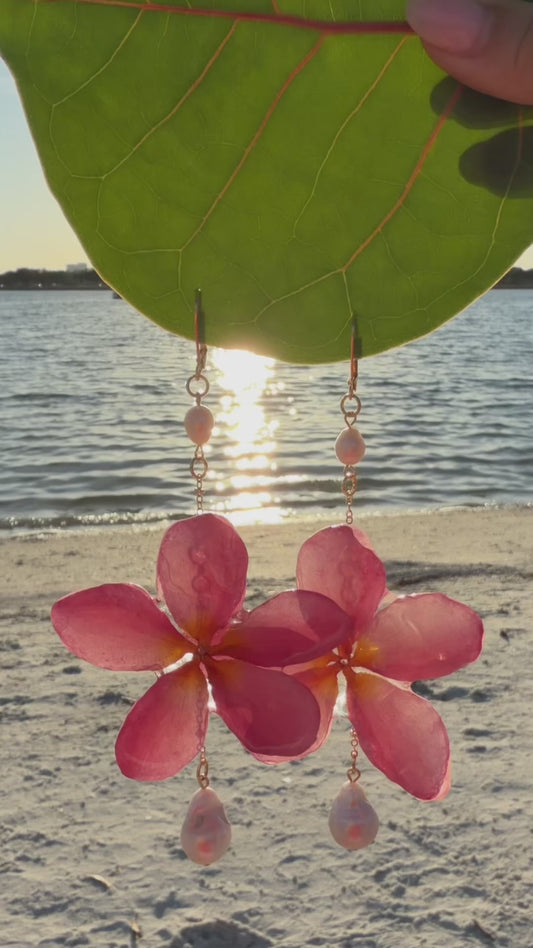 Plumeria & Baroque Pearls Earrings